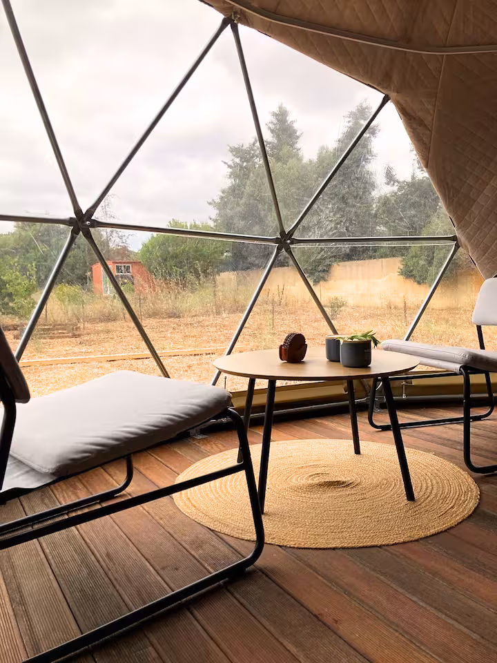 Outdoor dining area set for two